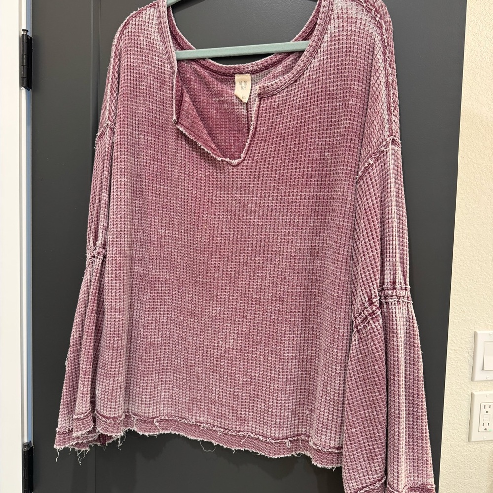 Free People Waffle Knit Bell Sleeve Top